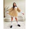 Хлопковое бежевое платье свободного кроя с объёмными ру