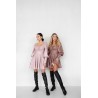 Приталенное кожаное платье с пышной юбкой и объёмными рукавами
