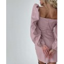Кожаное платье с объемными рукавами и ассиметричной юбочкой