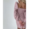 Кожаное платье с объемными рукавами и ассиметричной юбочкой