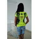 Футболка Philipp Plein крылья в стразах + рванка желтый неон